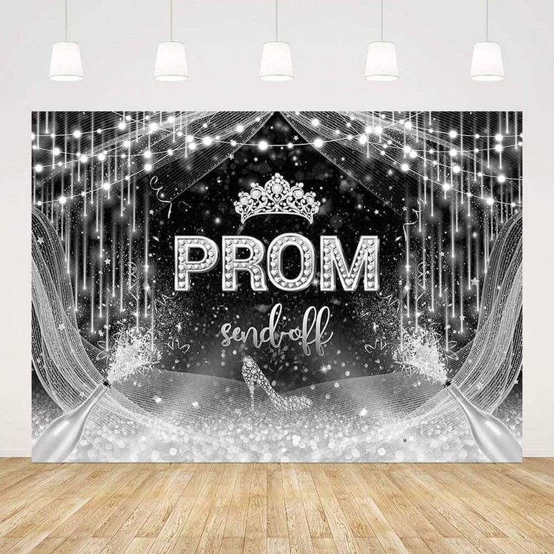 AIBIIN 7x5ft Prom 2024 Backdrop Silver and Black Prom Send