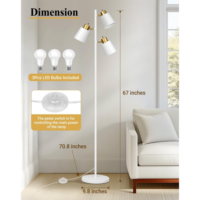 QiMH Tree Floor Lamps for Living Room, 67" Modern Standing