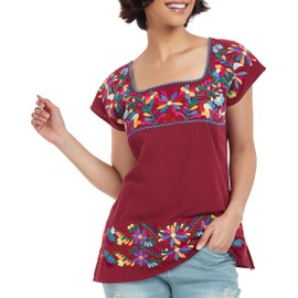 YZXDORWJ Women's Mexican Square Neck Blouse Embroidered Sleeveless Boho Summer Shirt Fiesta Party Fashion Top (XXL, 628CR)