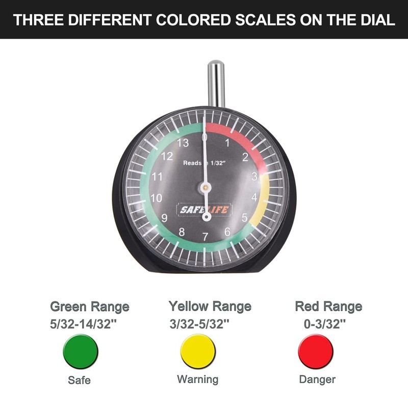 SAFELIFE Tire Tread Depth Gauge, Dial Type Tire Tread Depth