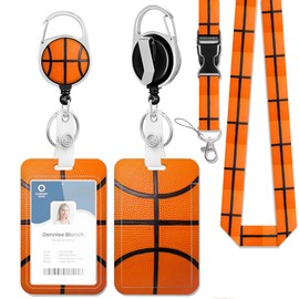 ID Badge Holder with Lanyard Basketball Closeup Retractable Badge Reel Carabiner Clip Lanyard Name Card Vertical ID Protector,ID Card Holder Keychain Name Badge Clip for Women Men