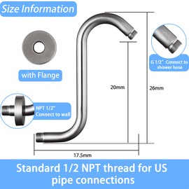 Enoughmen Shower Head Extension Arm,10 Inch High Rise Shower Arm with Flange,S" Shaped Shower Head Extension,Standard 1/2" Connection Brushed Nickel Finish