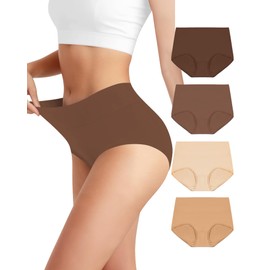 BELSIALOV Women's Cotton Underwear High Waisted Ladies Panties Stretch Full Coverage Postpartum Briefs 4 Pack M