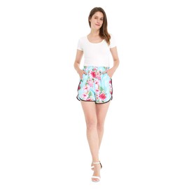 Matchable Family Hawaiian Luau - Ropa de hombre y niña en rosa hibisco vid turquesa, Pantalones cortos de cintura elástica con bolsillos para mujer, XL