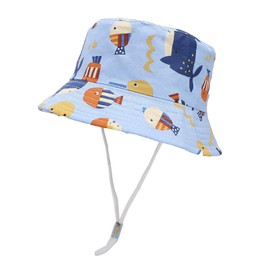 Toddler Sun Hat with Neck Flap UPF 50+ Baby Wide Brim Summer Beach Swim Bucket Hat for Kid Boys Girls 3 Month -7 Years, Blue Fish, 2-4T