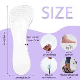 YUXIANLB 2 Pairs High Heel Cushion Insoles, Self Adhesive Gel Arch Support Inserts for Flat Feet and High Heels, 3/4 Sole Inserts Prevent Slipping (Transparent, Women's 5-9)