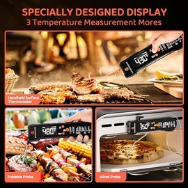 G.a HOMEFAVOR - Termómetro digital para carne 3 en 1 | Termómetro de comida de lectura instantánea con sonda plegable, sonda cableada, modo infrarrojo