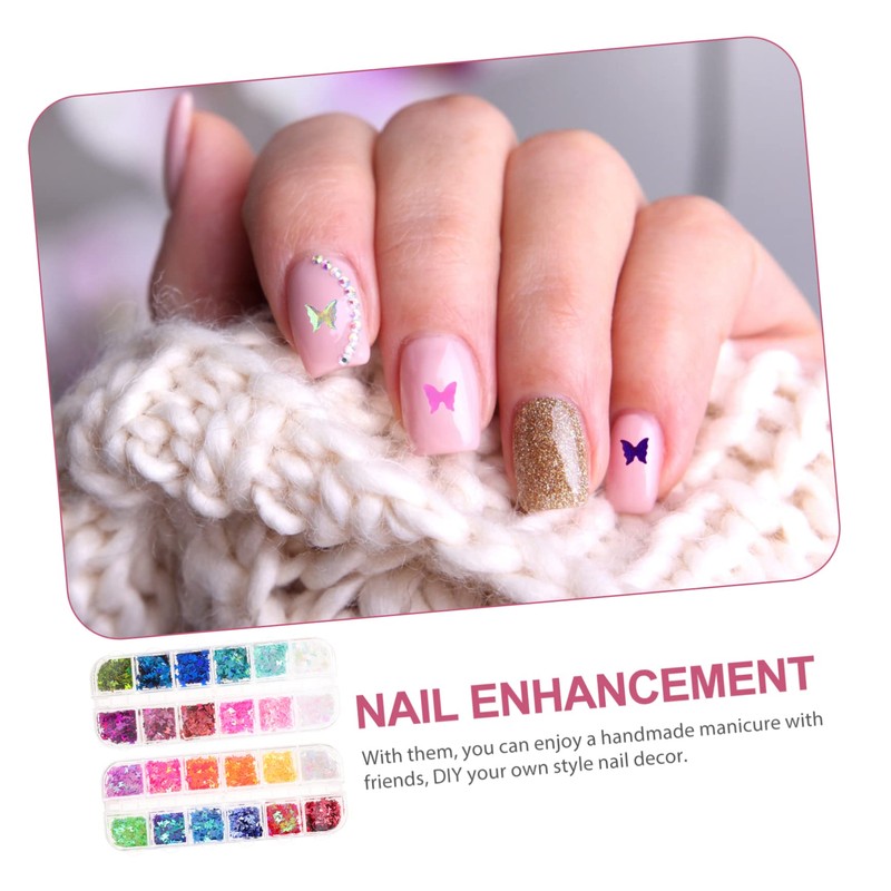 BIUDECO DIY Manicure Supplies 2 Boxes of Nail Glitters Butterfly