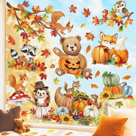 decalmile Window Clings Autumn Leaves Animal Tree Branch Bear Windows Decal