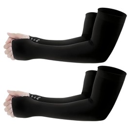 Shirsh UV Sun Protection Arm Sleeves With Thumb Hole For Summer - UPF 50 - Arm Cover For Tanning And Sunburn Protection - 2 Pair (Black)