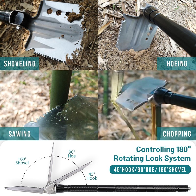MUMTOP Survival Shovel, 30" Folding Camping Shovel Heavy Duty Carbon