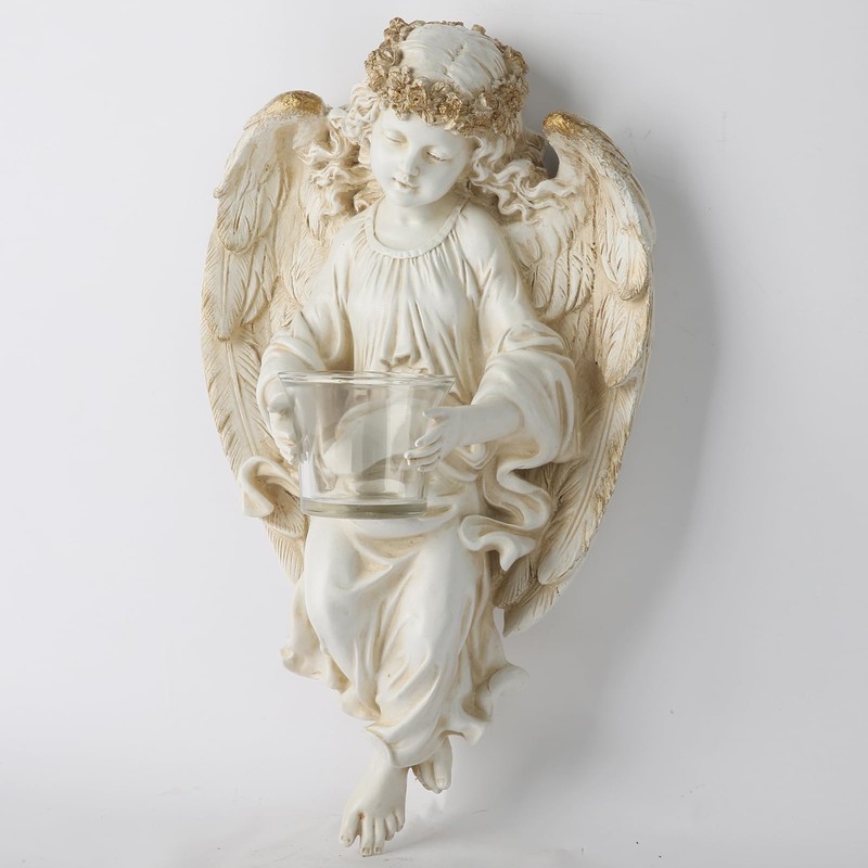 BC Home Decor Angel Statue, Guardian Angel Candle Holder Tea