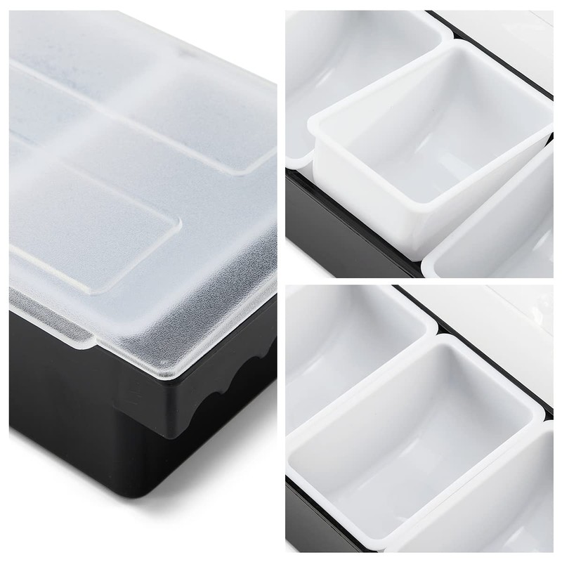 MUKEEN Ice Cooled Condiment Serving Container-6 Compartment Chilled Garnish Tray