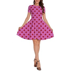 Eyanse Eyanse Valentines Outfits for Women Heart Dress Pink Valentine's Love Day Dresses Short Sleeve Swing Dress Cute Spring Aline Dress Short Sleeve Top,Hot Pink M