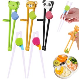 Childrens Chopsticks & Kids Chopsticks Training Set - 5 Pairs with Animal Designs (Frog, Bear, Panda) & Simple Styles (Green, Rose Red) - Learning Utensils for Toddlers and Beginners