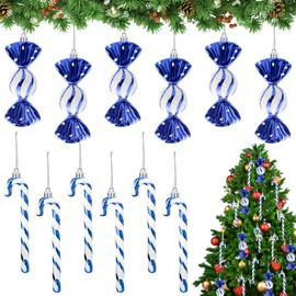 Candy Canes Christmas Decoration, Pack of 12 Glitter Christmas Tree Decoration, Candy Cane Pendants, Christmas Tree Decoration, Christmas Tree Decoration, Christmas Pendant, Blue White