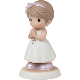 Precious Moments Communion Figurine, Blessings On Your First Communion, Brunette Hair Girl, Religious Keepsake for Catholic and Christian Faith