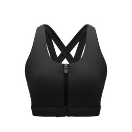 ONEW Front Zipper Sports Bras for Women High Impact Workout Bra Criss-Cross Back Yoga Training Running Bras,Black,Small