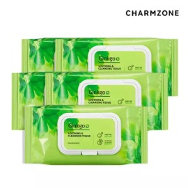 Chamzone 참존 징코 수딩 앤 클렌징 티슈 70매 5개 Charmon Zingko Soothing & Cleansing Tissue 70 Sheets x 5 Packs [Charmon Zinko Soothing & Cleansing Tissue 70 sheets, 5 pieces]