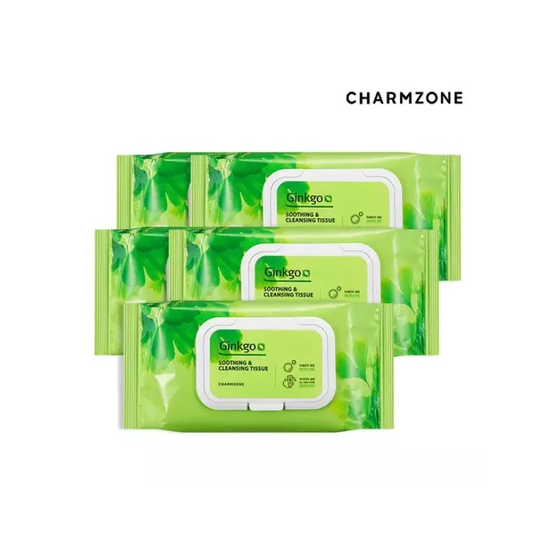 Chamzone 참존 징코 수딩 앤 클렌징 티슈 70매 5개 Charmon