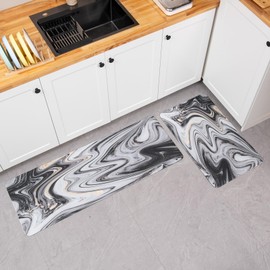 Colorful Star 2-Piece Kitchen Runner Rug Set - Cushioned Anti-Fatigue Mats for Kitchen, Laundry, and Office - Ergonomic Comfort Foam - Waterproof, Non-Slip - Black Gold Marble Design