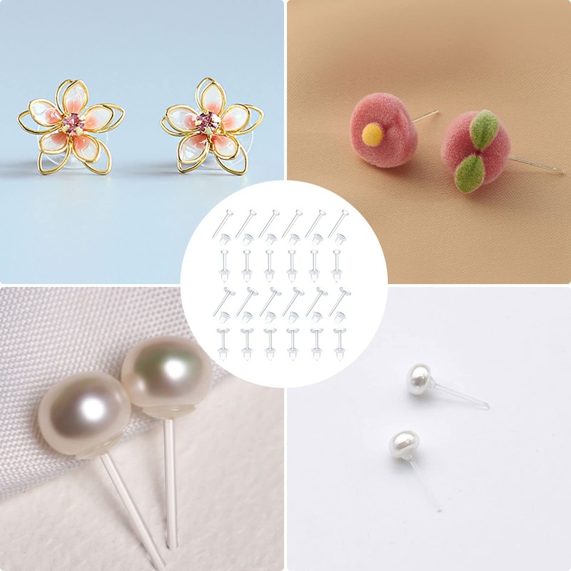 400 Pcs Clear Earrings, Plastic Earrings Clear Ear Pins and