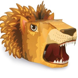 Lion 3D Full Head Mask Kit by Fiesta Crafts - Colourful & Easy to Assemble Head Costume - Complete Arts and Crafts Set to Improve Motor Skills, Creativity, & Imagination - Fits Kids & Adult Heads