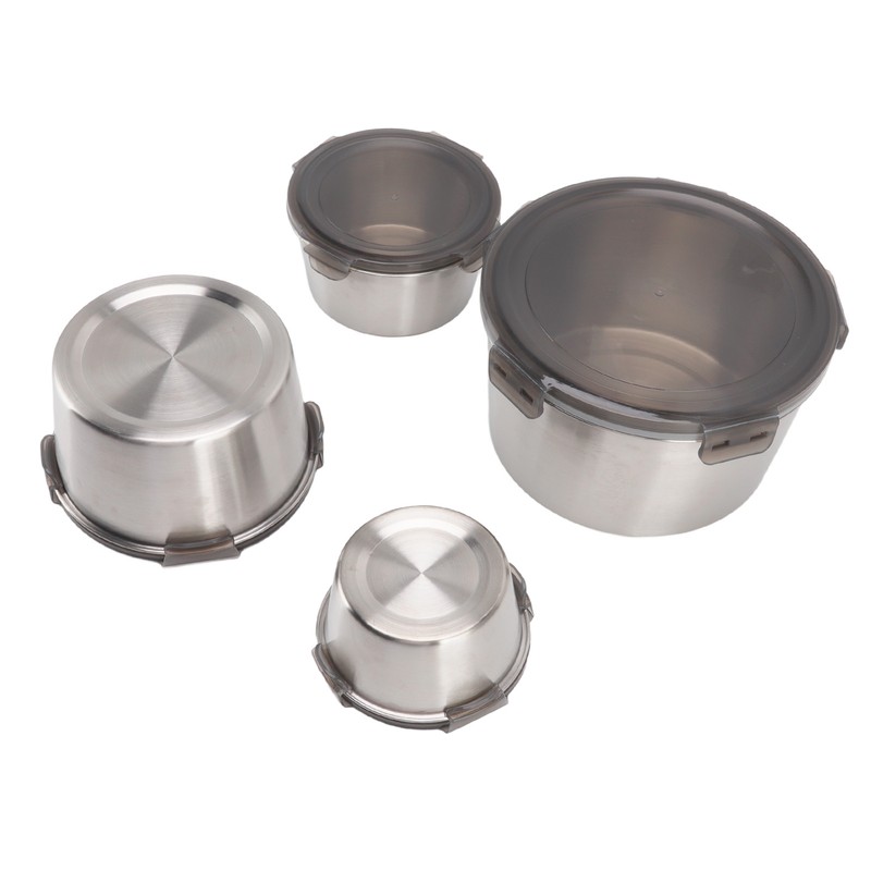 4Pcs Stainless Steel Preservation Box Large Capacity Round Food Storage