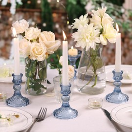Simeitol Glass Candle Holder Set of 12, Blue Taper Candle Holders Bulk, Vintage Candlestick Holders, Candle Stick Holder for Table Centerpieces, Wedding, Festival & Home Decor