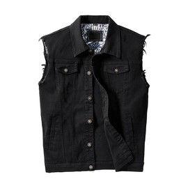 JYG Denim Vest for Men Casual Lapel Trucker Jeans Vests Fashion Vintage Sleeveless Vest (Large, Black)