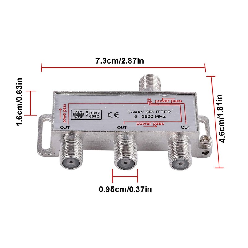 TV Antenna Splitter 3Way F-Type Aerial 5-2400MHz Power Pass Foxtel