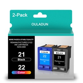 OULADUN Remanufactured 21 22 Ink Cartridge Replacement for HP 21 XL 22 XL 21XL 22XL Combo Pack Used with HP OfficeJet 5610 4315 J3680 DeskJet F2210 F4180 F300 F335 PSC 1410 Printer (1 Black, 1 Color)