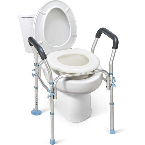 OasisSpace Stand Alone Raised Toilet Seat 300lbs - Heavy Duty Medical Raised Homecare Commode and Safety Frame, Height Adjustable Legs, Bathroom Assist Frame for Elderly, Handicap, Disabled