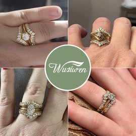 Wuziwen Wedding Guard Ring Enhancers for Engagement Rings Womens CZ 925 Sterling Silver Size 5-12 (Gold, 12)