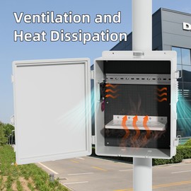 Joinfworld Vented Outdoor Electrical Box Waterproof Nema Enclosure 16x11x6 Plastic WiFi Box with Stainless Steel Buckle Fan Vented Dust Screen