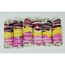 6 Pack California White Sage Smudge Sticks w/ Rose Petals 4" Negativity Removal