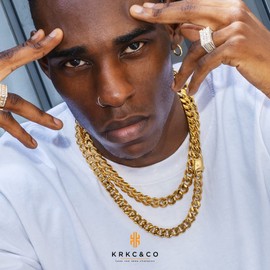KRKC&CO 8/10/12/14mm Mens Cuban Link Chain,18k Gold Miami Cuban Chain, 4-Side Cut,Hip Hop Jewelry, Anti-Allergies Necklace,Durable and Anti-Tarnish Urban Street-wear, Never Fading, Everlasting Shine
