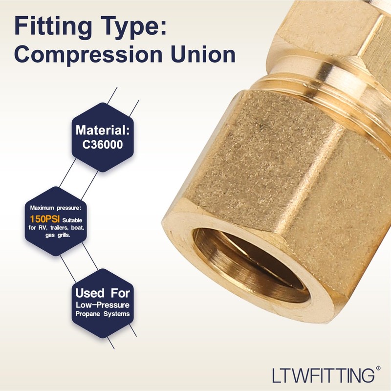 LTWFITTING 1/2-Inch OD Compression Union,Brass Compression Fitting(Pack of 5)