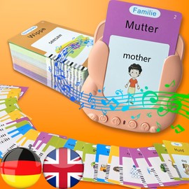 HALCONTORNO German Talking Flash Cards for Kids - Bilingual German English Flashcard for Toddlers 3-12, Test Mode, 510 Sight Words, Audible Pocket Speech, Sensory Toys for Autism, Gifts for Boys Girls