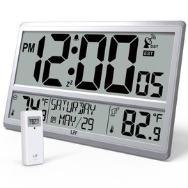 LFF Atomic Clock 4.5" Numbers, Atomic Wall Clock with Indoor & Outdoor Temperature，Never Needs Setting, Battery Operated, Date, Time, Wireless Outdoor Sensor, Jumbo Display Easy to Read