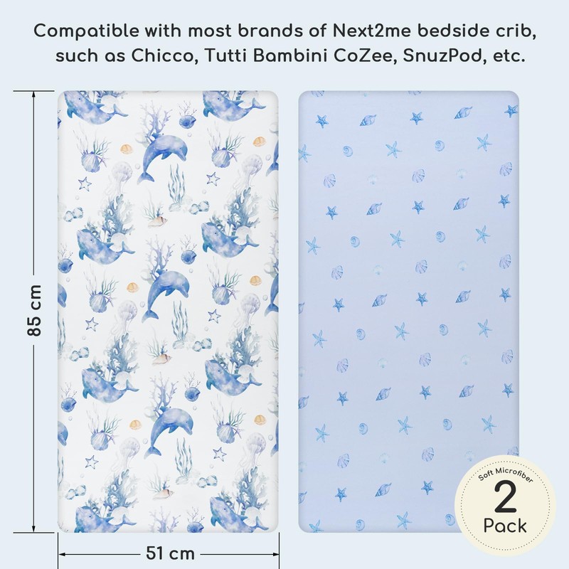 Yukkidds Next to Me Crib Sheets Fitted 83x50cm Baby Bedside