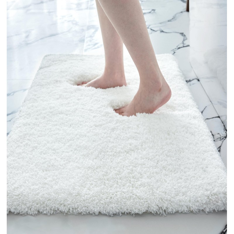 Disolla White Bathroom Rug 20x32 Non Slip Fluffy Bath Mat