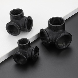 1" Black Pipe Fittings 3-Way Side Outlet Elbow - Home Expert 10 Pack Malleable Cast Iron Threaded Pipe Fittings 3-Way Side Outlet Tee for Industrial Pipe Shelves Bracket Vintage Pipe Furniture