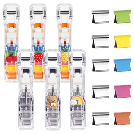 6pcs Paper Clip Dispenser,Clam Clip Dispensers with 200 Metal Refill Clips,Handheld Reusable Creative Stapler Push Clamp File