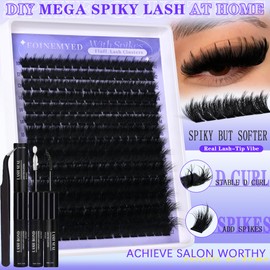 Spiky Lash Clusters Kit 300D Manga Volume Lash Clusters with Spikes 10-22MM Eyelash Clusters D-Curly DIY Lash Extension Kit Dramatic Spiky Look Eyelash Extension Kit by FOINEMYED