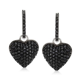 Ross-Simons 2.10 ct. t.w. Black Spinel Heart Drop Earrings in Sterling Silver