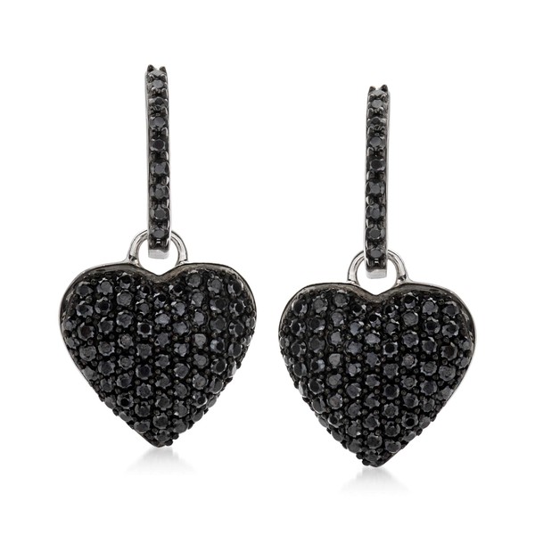Ross-Simons 2.10 ct. t.w. Black Spinel Heart Drop Earrings in