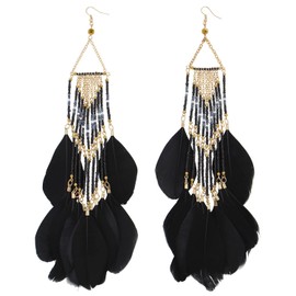 Women Faux Feather Earrings Bohemian Seed Beaded Earrings with Feather Tassel for Women(ER1196)