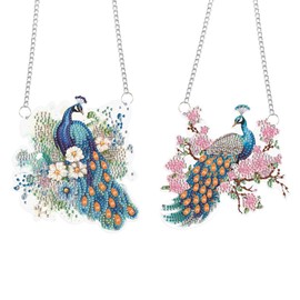 2 Pack Diamond Painting Peacock Hanging Ornaments – DIY Crystal Art Sun Catcher Kit for Window, Wall or Car – Elegant Decorative Gift for Women, Nature & Bird Lovers