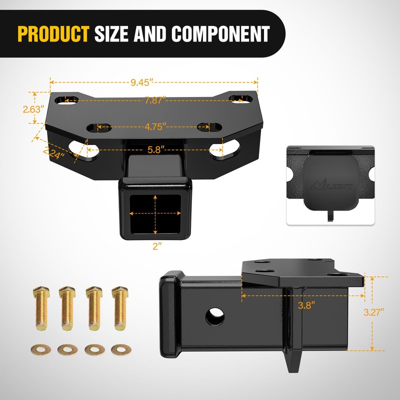 Nilight 2 Inch Rear Trailer Hitch Receiver Kit for 2010